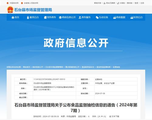石臺縣市場監(jiān)督管理局關(guān)于公布2024年第7期食品安全監(jiān)督抽檢信息的通告